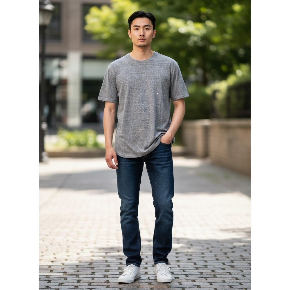 PacSun Scallop Hem T-Shirt Mens Medium Grey NEW Slub Knit Crew Neck Short Sleeve